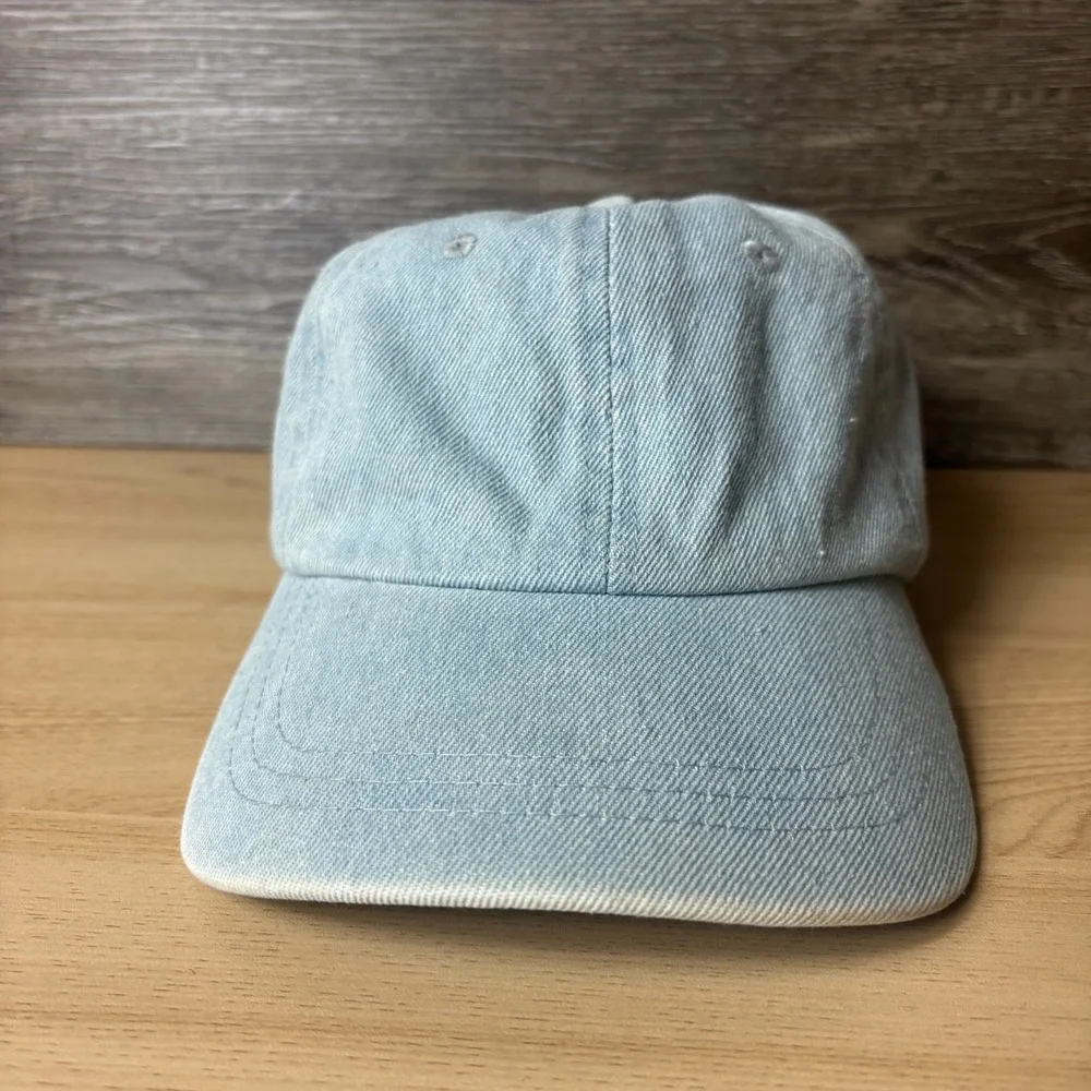 Denim Hat Cap Strap Back Blue Light Wash Adjustable Mens